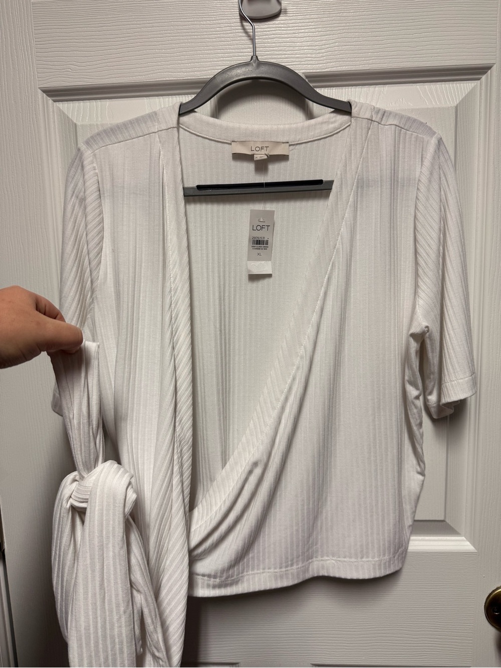 LOFT White Ribbed Tie-Front Crop Top